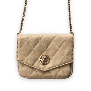 Cream Quilted Crossbody Bag with Gold Chain Strap